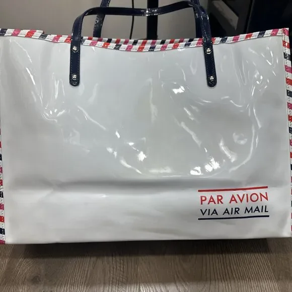 Kate Spade Par Avion Air Mail Tote Red White Blue Double Handle Shoulder Bag - Picture 2 of 10
